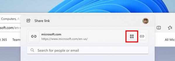 Windows共有ウィンドウでQRコードが作成できる　出典:Windows Insider Blog