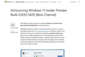 Microsoft、Windows 11 Build 22635.3420をBetaチャネル向けにリリース