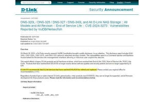 D-LinkのNASに重大な脆弱性、破棄または交換を