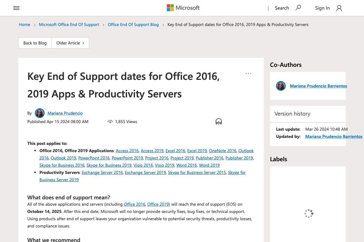 Microsoft、Office 2016と2019のサポート終了について注意喚起 | TECH+（テックプラス）