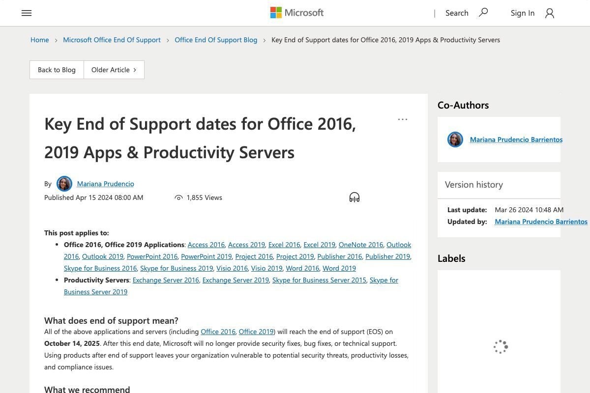 Microsoft、Office 2016と2019のサポート終了について注意喚起：マピオンニュースの注目トピック