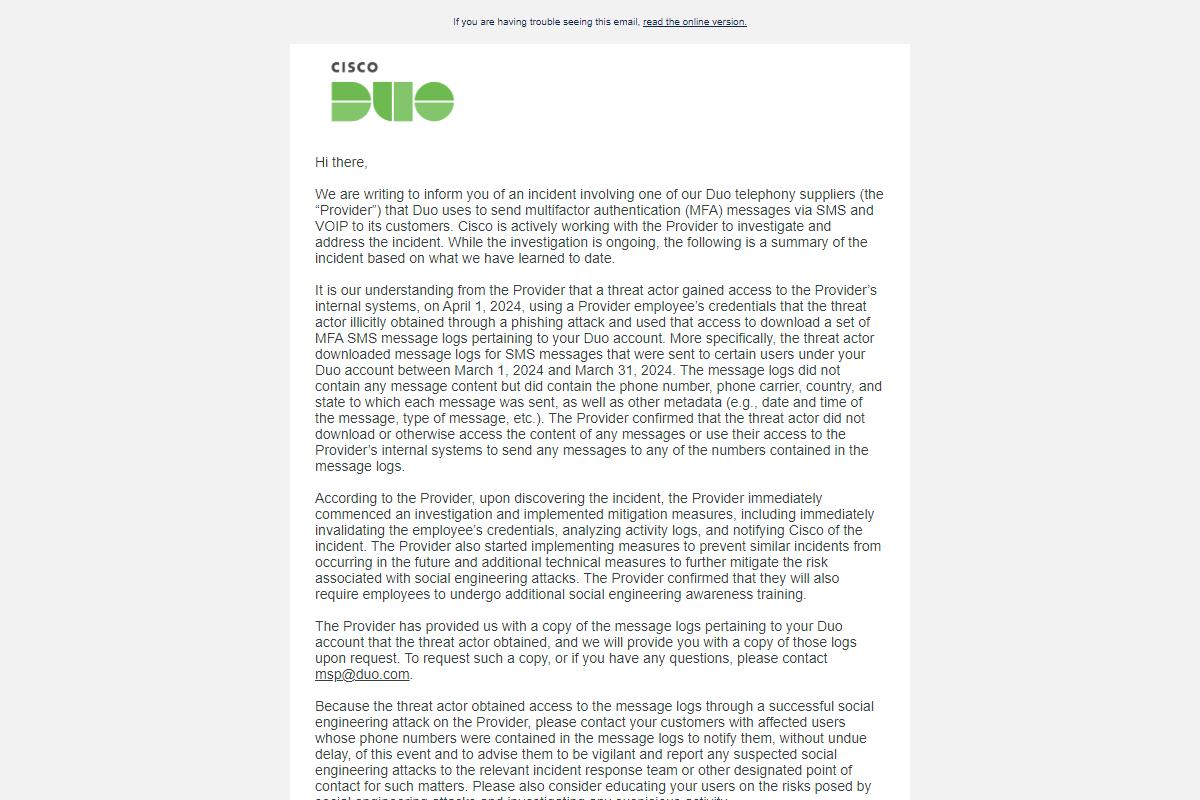 [Important Notice] Security Incident Involving Duo Supplier