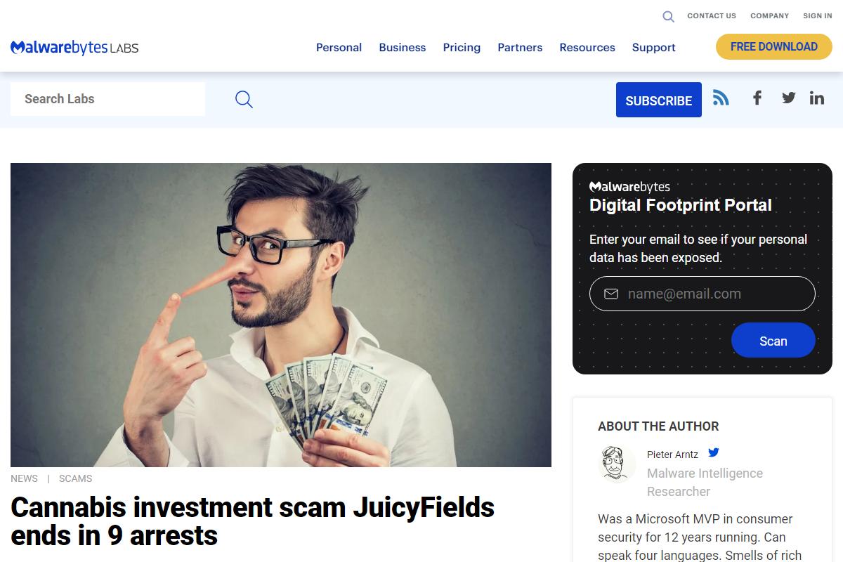 Cannabis investment scam JuicyFields ends in 9 arrests｜Malwarebytes