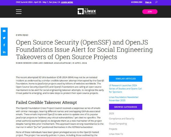 オープンソースプロジェクトのソーシャルエンジニアリングに警戒を - OpenSSF/OpenJS