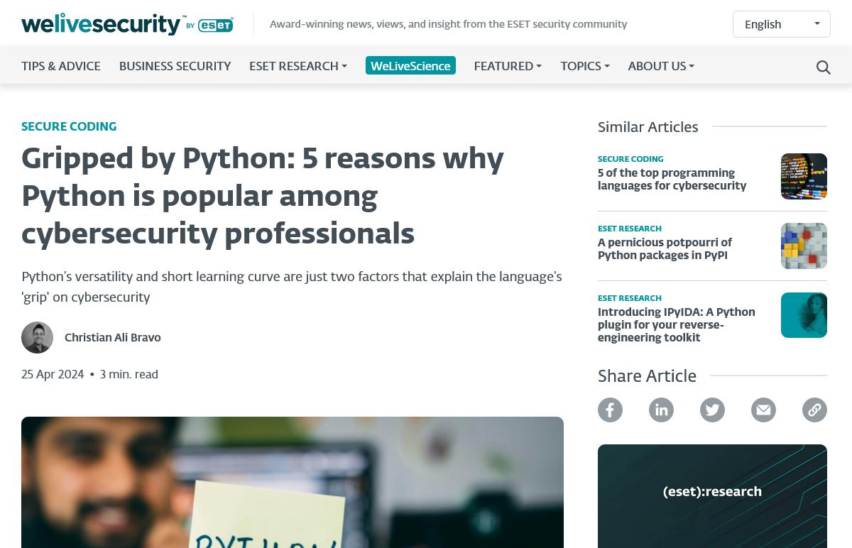 Gripped by Python: 5 reasons why Python is popular among cybersecurity professionals