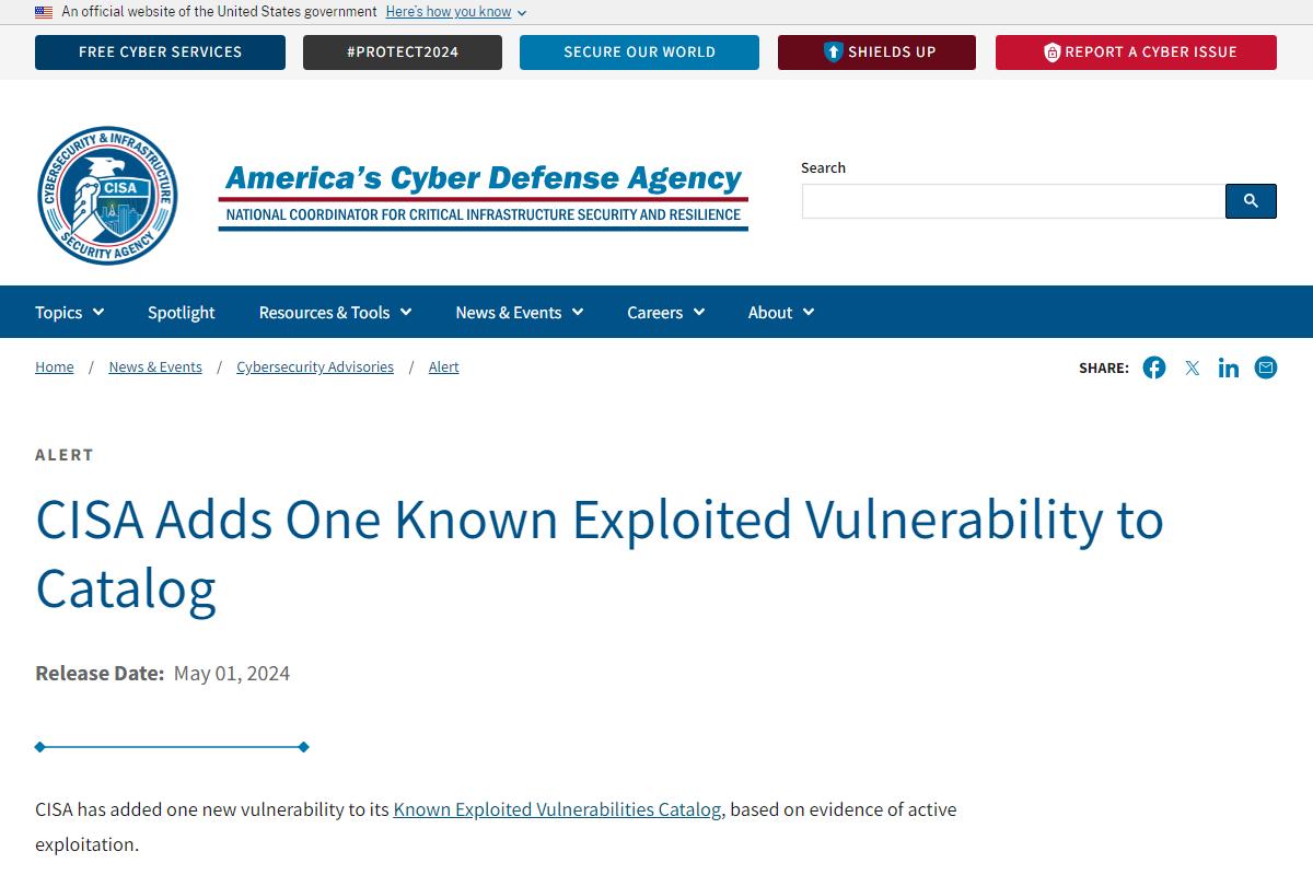 CISA Adds One Known Exploited Vulnerability to Catalog｜CISA
