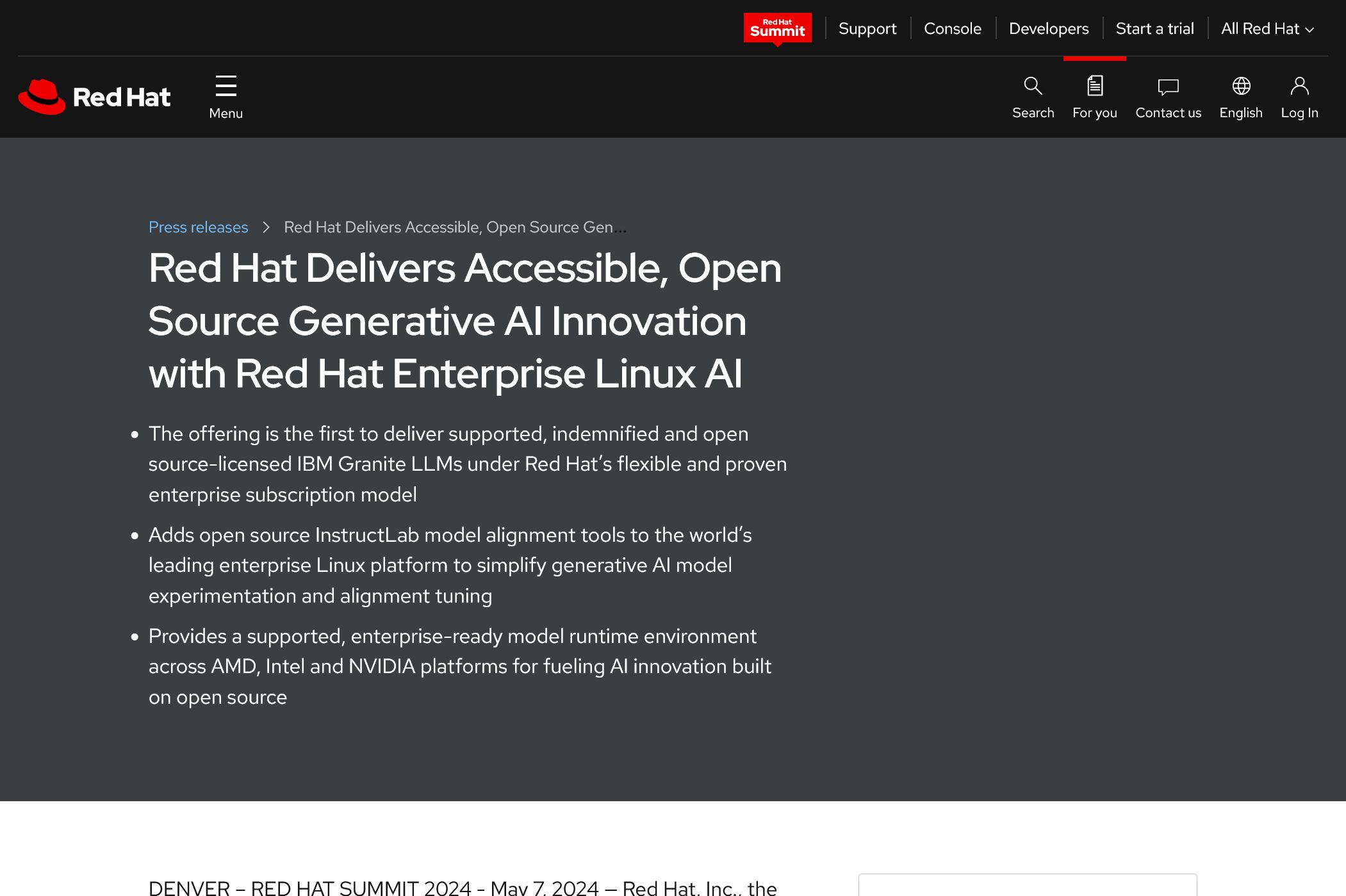 Red Hat Delivers Accessible、Open Source Generative AI Innovation with Red Hat Enterprise Linux AI