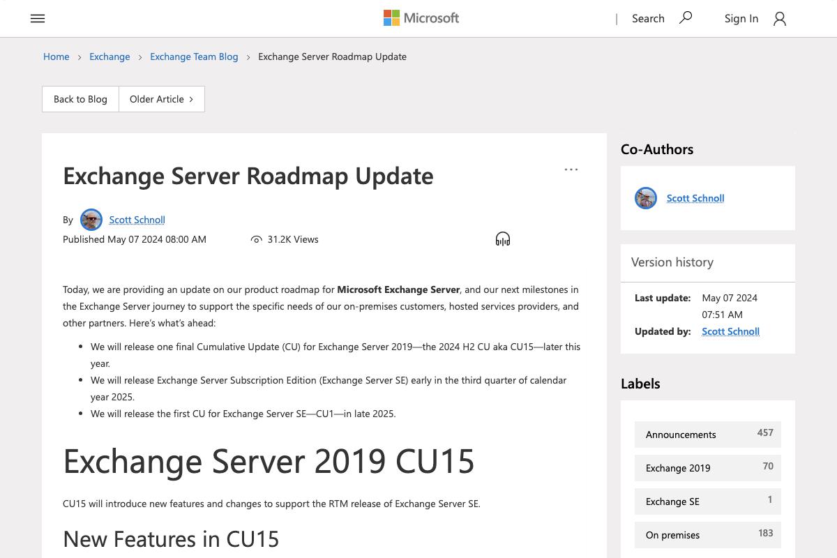 Exchange Server Roadmap Update - Microsoft Community Hub