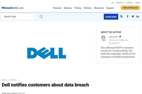 Dellから4,900万件の顧客情報が流出か