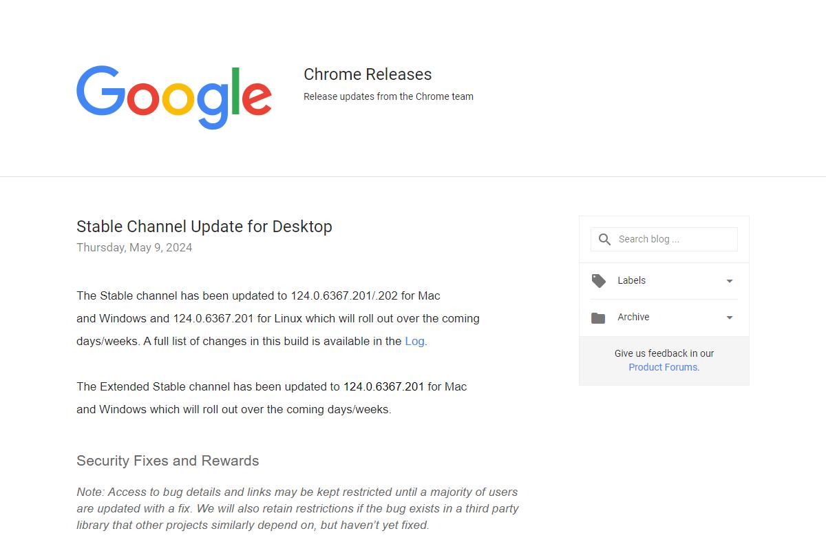 Chrome Releases: Stable Channel Update for Desktop