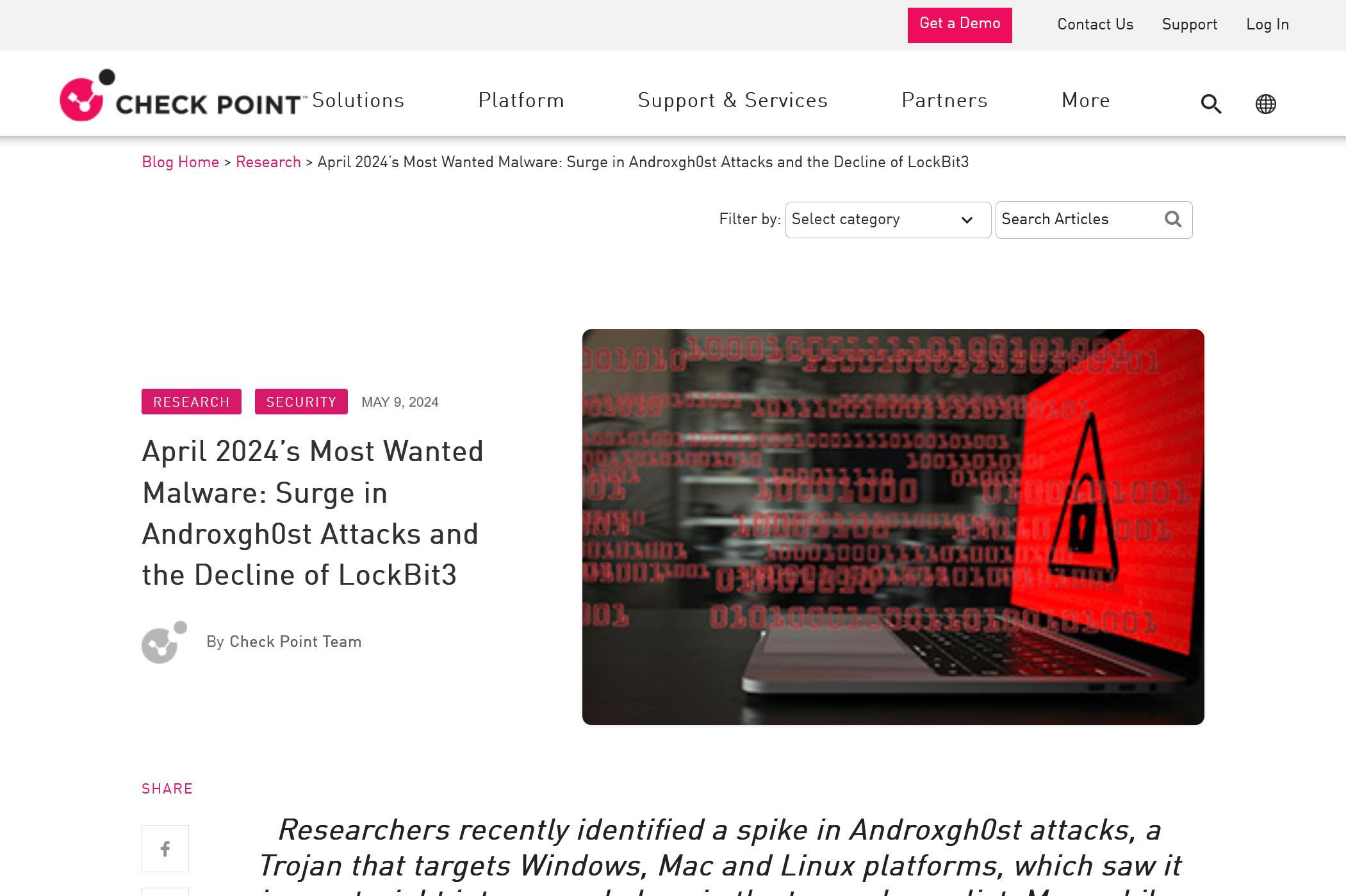 April 2024’s Most Wanted Malware: Surge in Androxgh0st Attacks and the Decline of LockBit3 - Check Point Blog