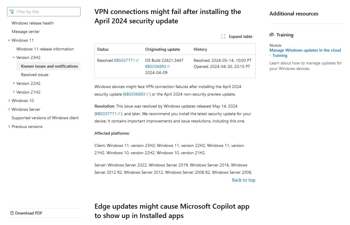 Windows 11、version 23H2 known issues and notifications｜Microsoft Learn