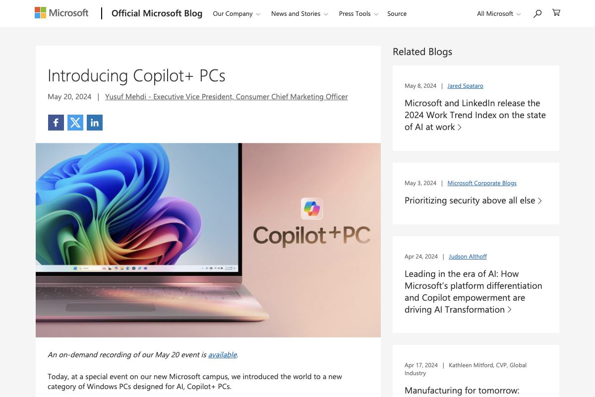 Introducing Copilot+ PCs - The Official Microsoft Blog