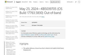 Microsoft、セキュリティ更新プログラムKB5037765の不具合を修正