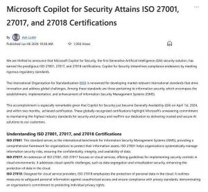 Microsoft Copilot for SecurityがISO 27001、27017、27018の認定を取得