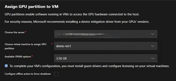 Windows 管理センターによるGPUパーティションの割り当て　出典:Windows OS Platform Blog