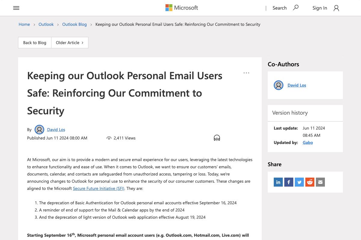 Keeping our Outlook Personal Email Users Safe: Reinforcing Our Commitment to Security - Microsoft Community Hub