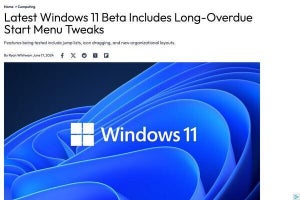 Windows 11最新ベータ版、スタートメニューを改善