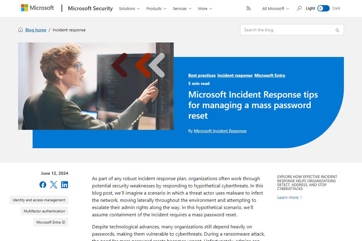 Microsoft Incident Response tips for managing a mass password reset｜Microsoft Security Blog