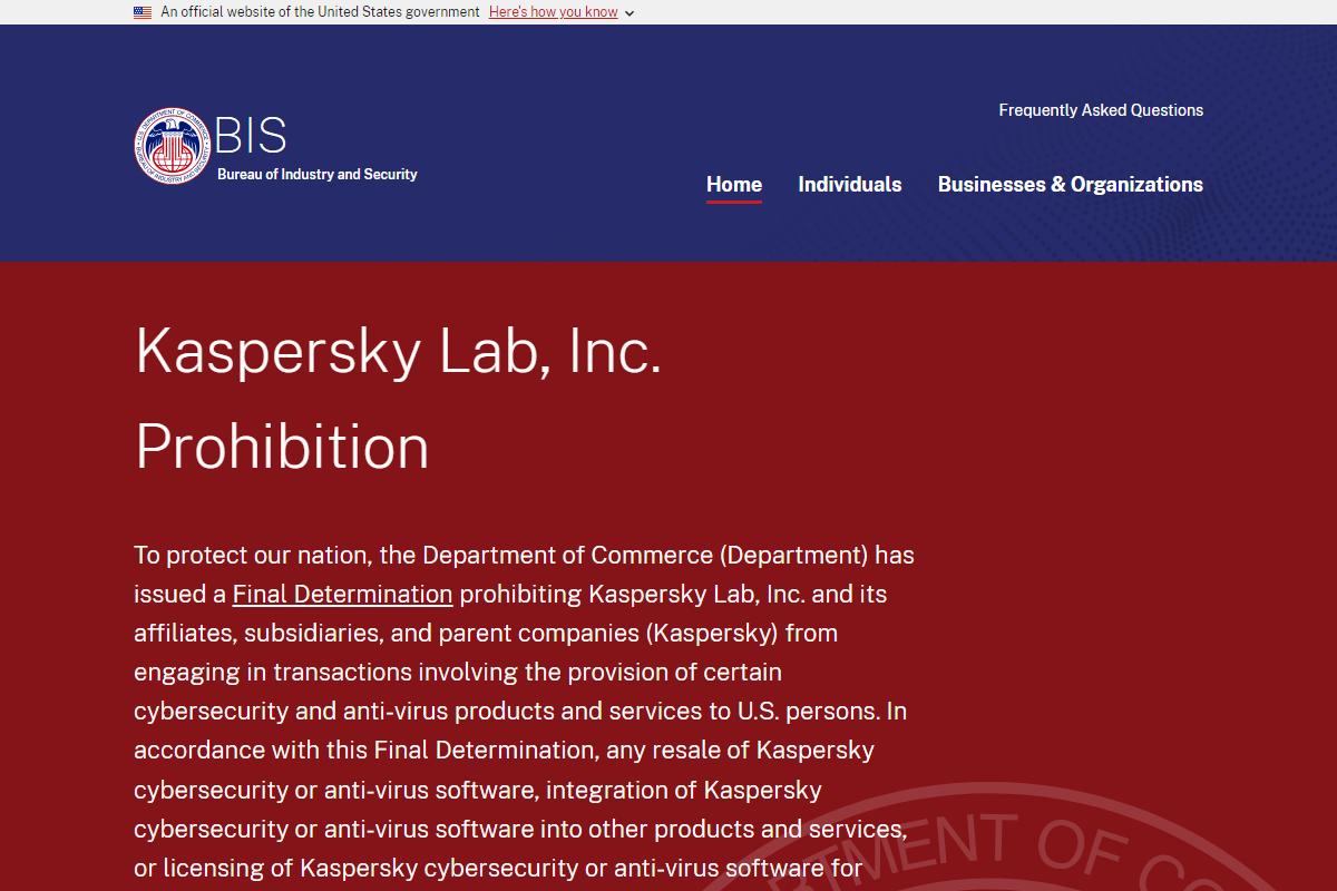 Kaspersky Lab、Inc. Prohibition｜Home