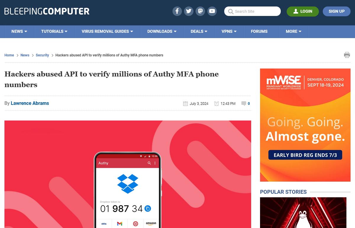 Hackers abused API to verify millions of Authy MFA phone numbers