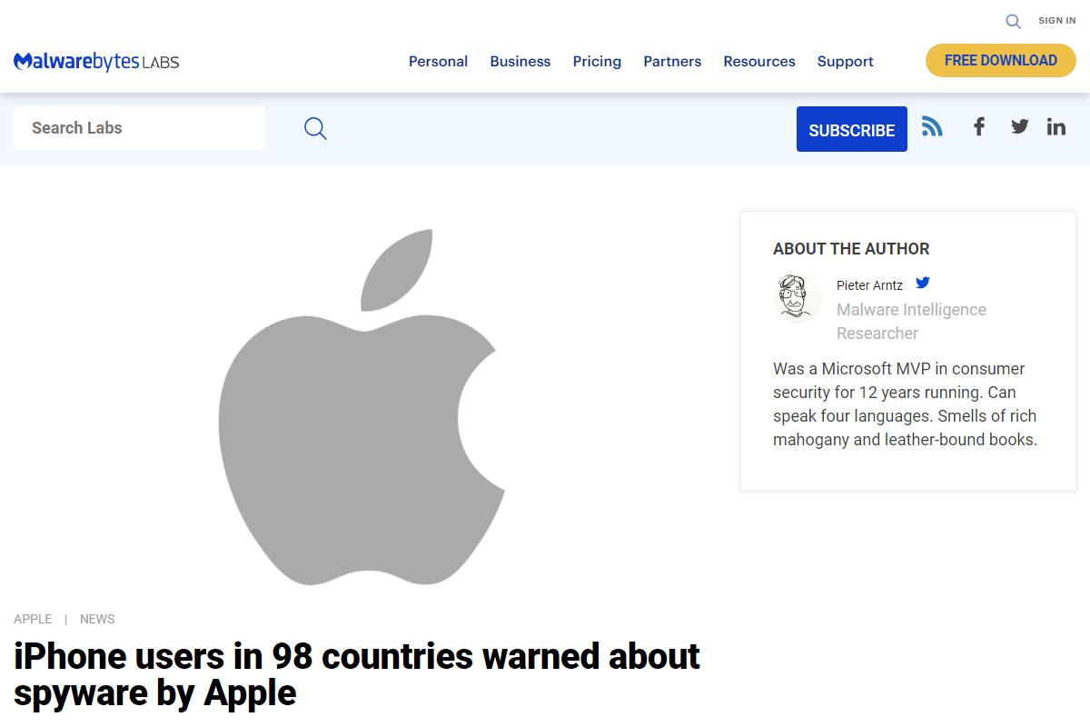 iPhone users in 98 countries warned about spyware by Apple｜Malwarebytes