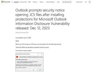 Microsoft、Outlookが誤ったセキュリティ通知を表示する問題修正