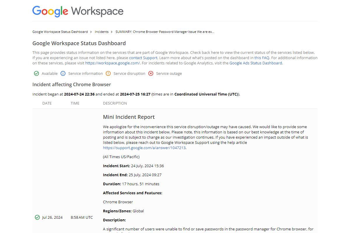 Google Workspace Status Dashboard