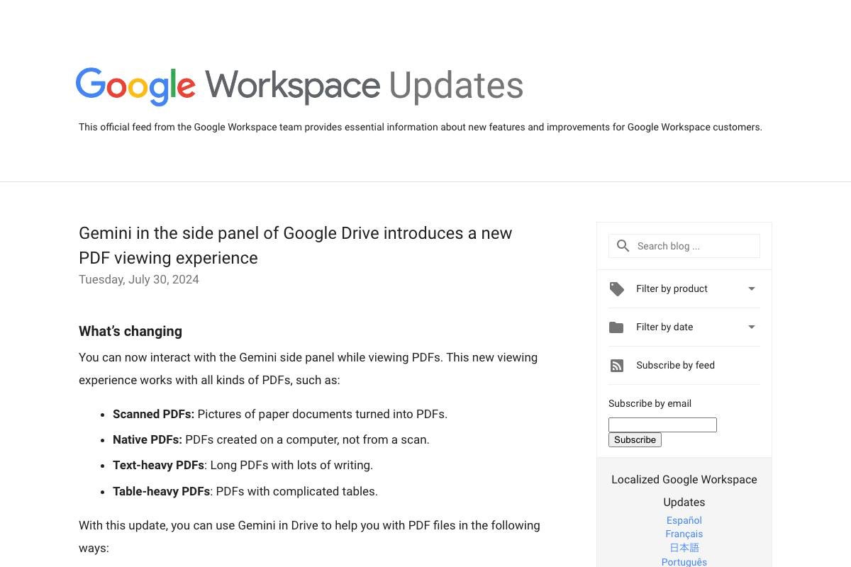 Google Workspace Updates: Gemini in the side panel of Google Drive introduces a new PDF viewing experience