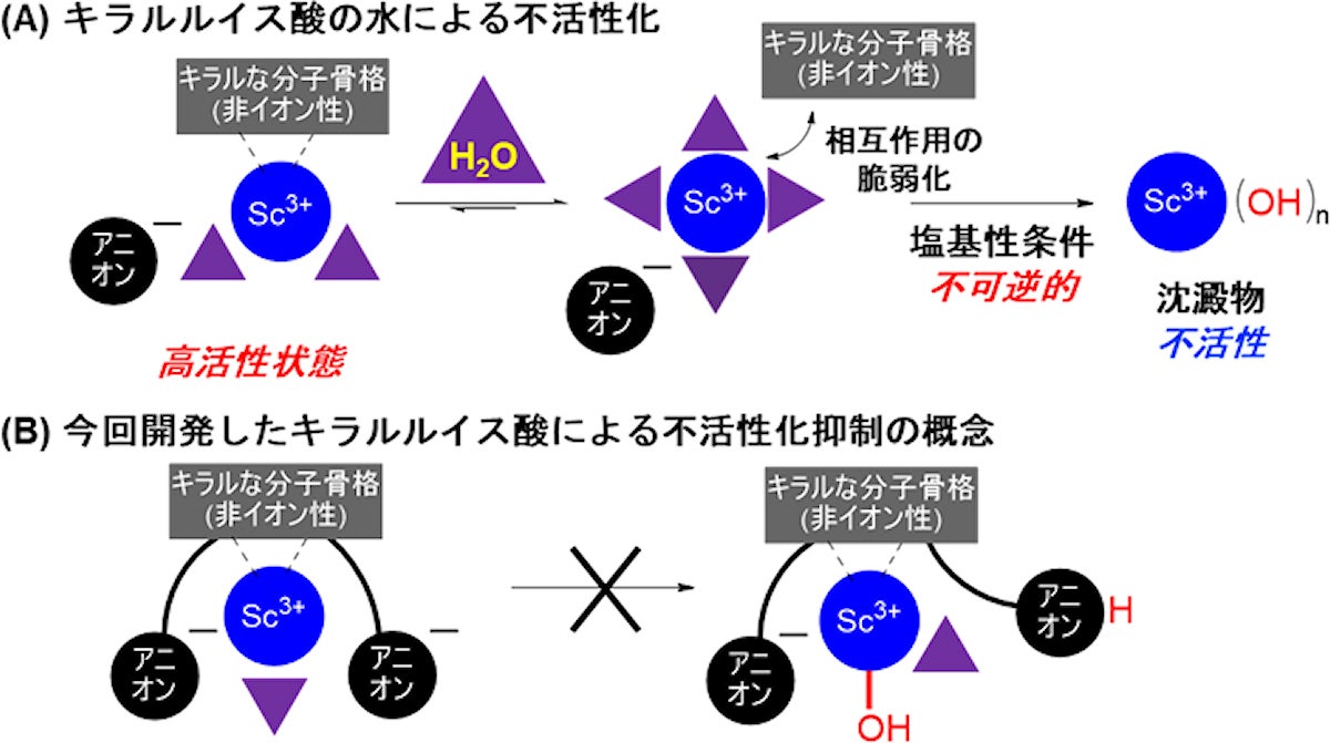 従来のキラルルイス酸と今回開発したキラルルイス酸の概念図