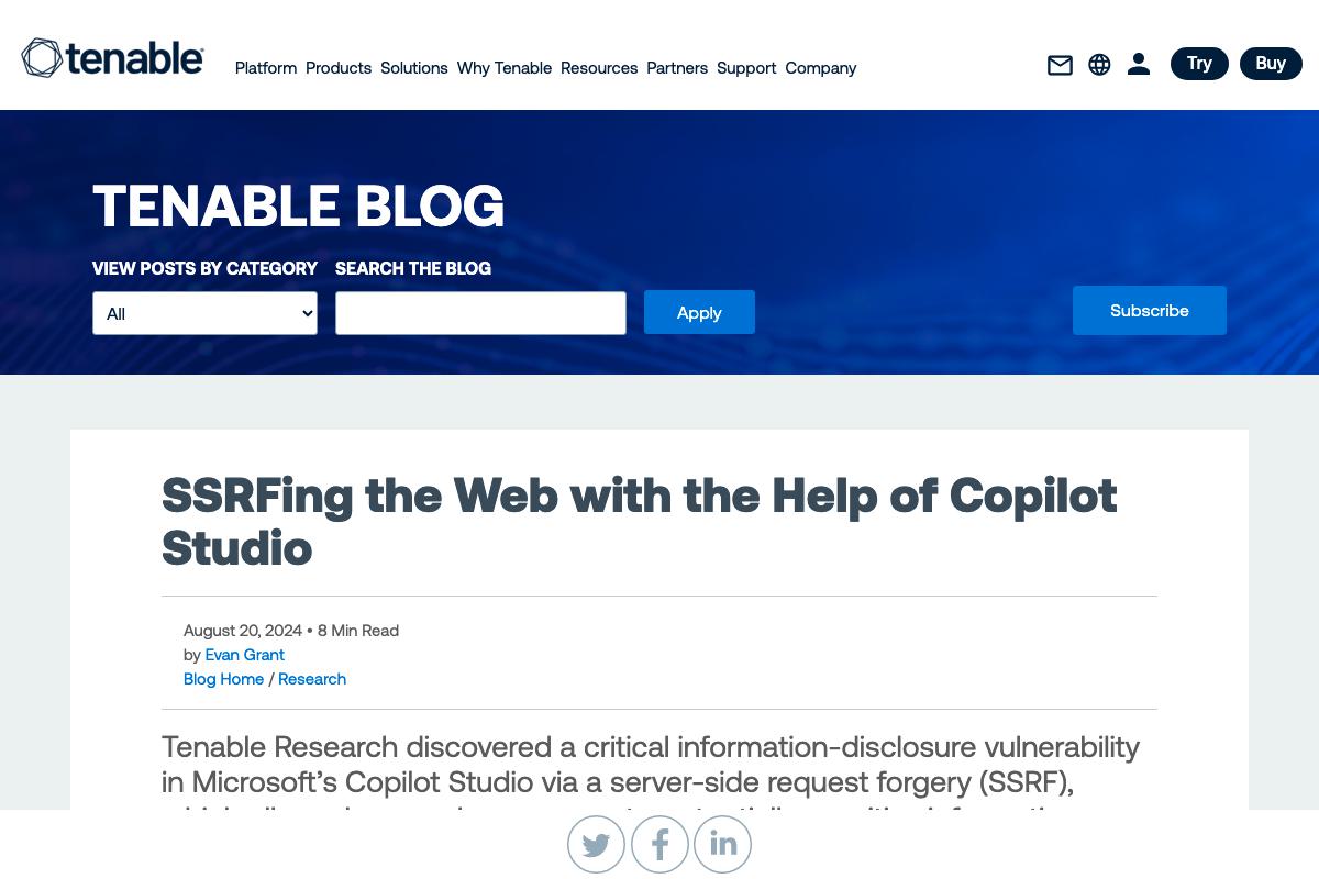 Critical SSRF vulnerability in Microsoft Copilot Studio