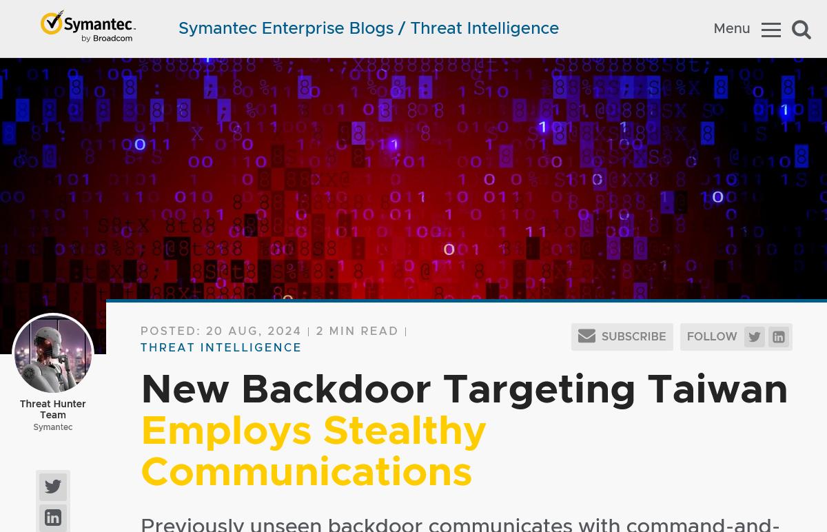 New Backdoor Targeting Taiwan Employs Stealthy Communications｜Symantec Enterprise Blogs