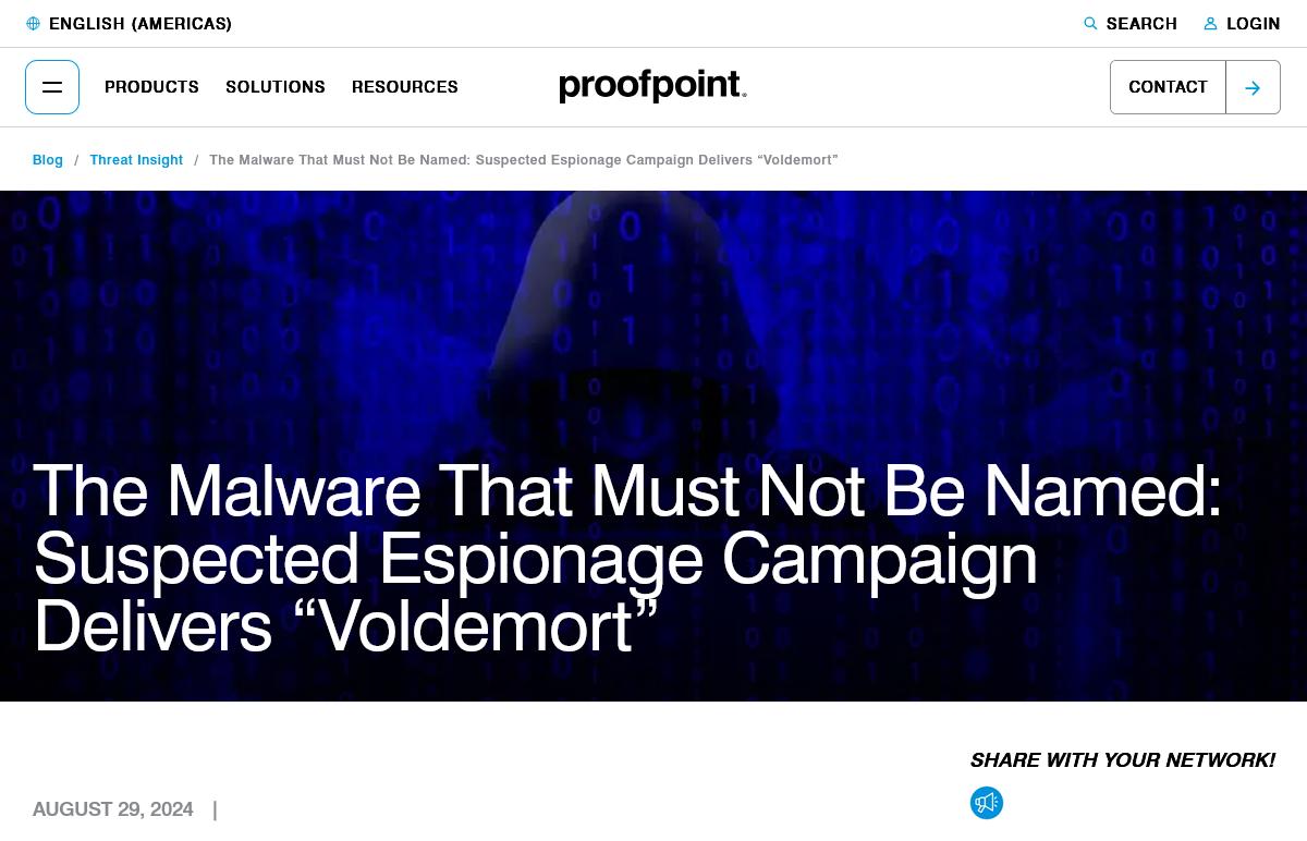 The Malware That Must Not Be Named: Suspected Espionage Campaign Delivers “Voldemort”｜Proofpoint US