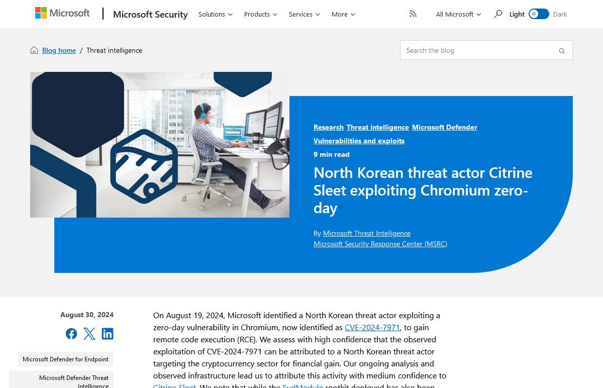 North Korean threat actor Citrine Sleet exploiting Chromium zero-day｜Microsoft Security Blog