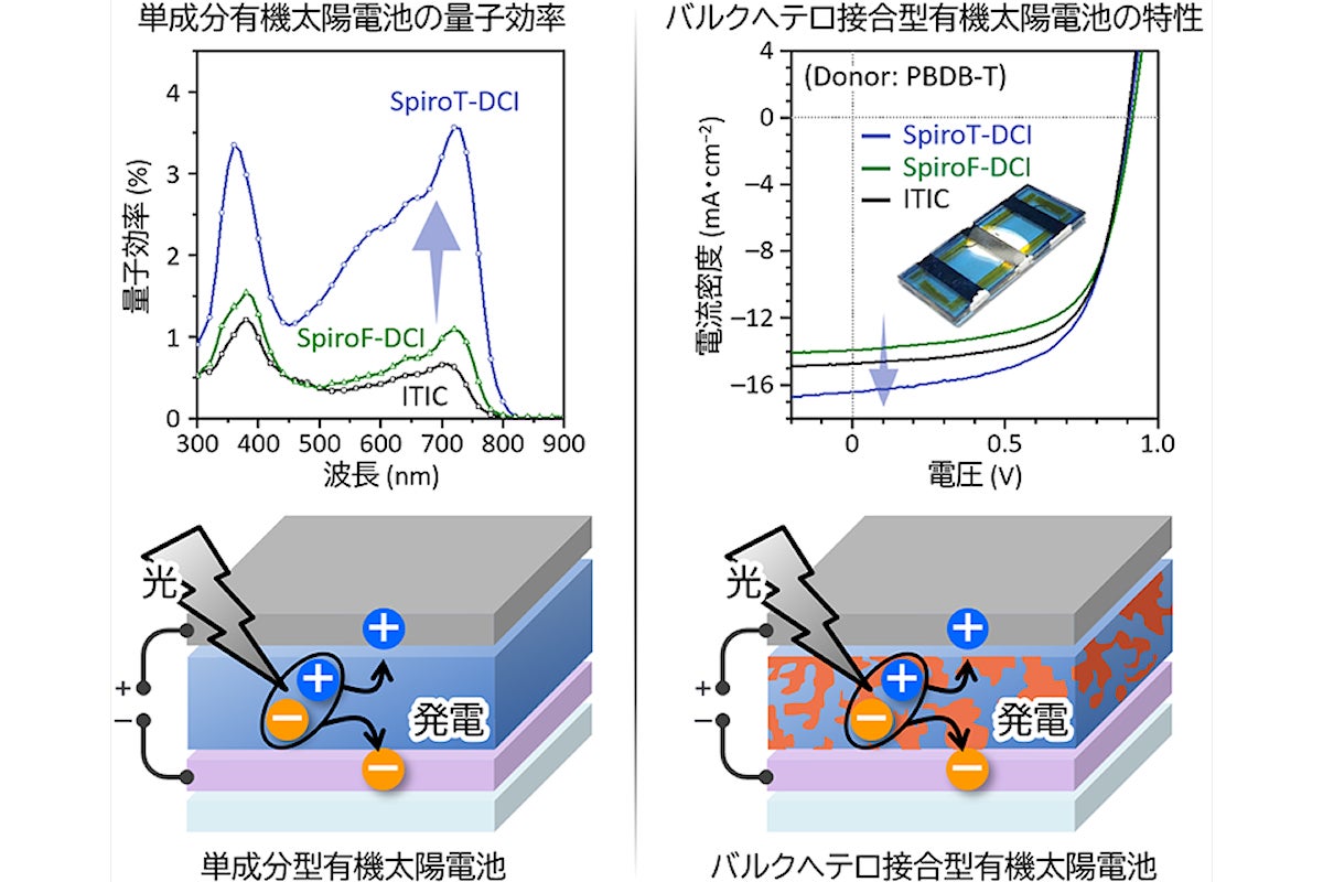 単成分型有機太陽電池の量子効率