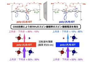 阪大、塗るだけで高効率スピン偏極電流を発生させる半導体高分子を開発