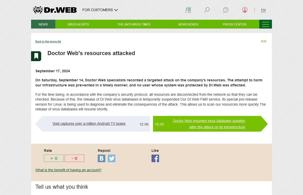 Doctor Web's resources attacked