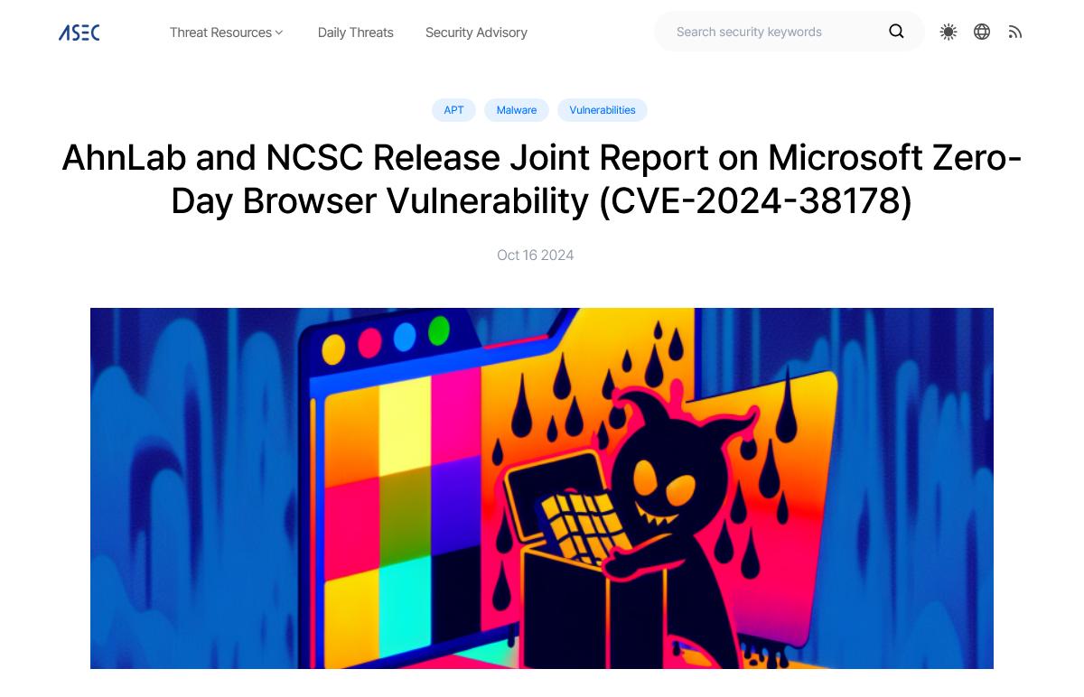 AhnLab and NCSC Release Joint Report on Microsoft Zero-Day Browser Vulnerability (CVE-2024-38178) - ASEC