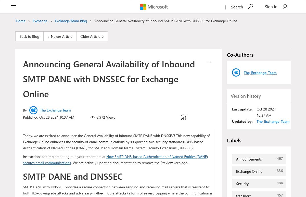 Announcing General Availability of Inbound SMTP DANE with DNSSEC for Exchange Online - Microsoft Community Hub