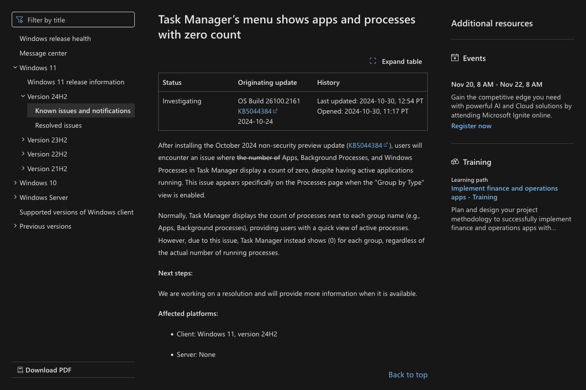 Windows 11、version 24H2 known issues and notifications｜Microsoft Learn
