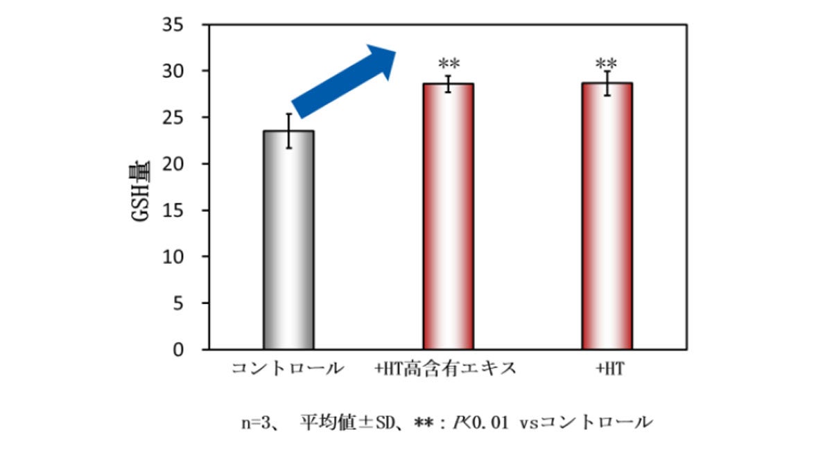 表皮角化細胞におけるHT高含有エキスならびにHTの添加によるGSH量の変化