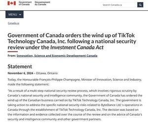 カナダ政府、TikTokのカナダ事業会社に対し解散命令
