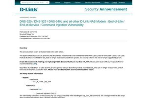 D-LinkのNASに緊急の脆弱性、対象製品の使用中止または交換を