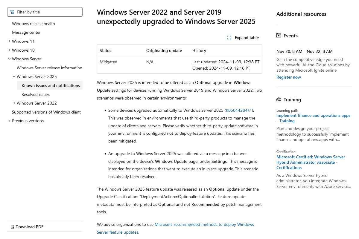 Windows Server 2025 known issues and notifications｜Microsoft Learn