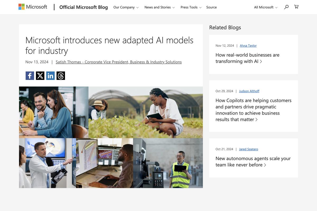 Microsoft introduces new adapted AI models for industry - The Official Microsoft Blog
