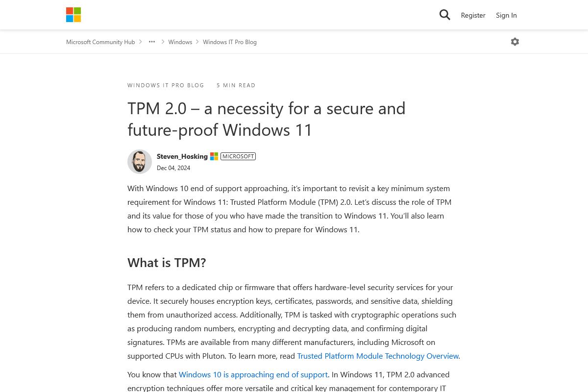 TPM 2.0 – a necessity for a secure and future-proof Windows 11｜Microsoft Community Hub
