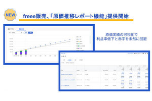 freee販売、「原価推移レポート」を提供‐原価率低下や赤字を事前に検知