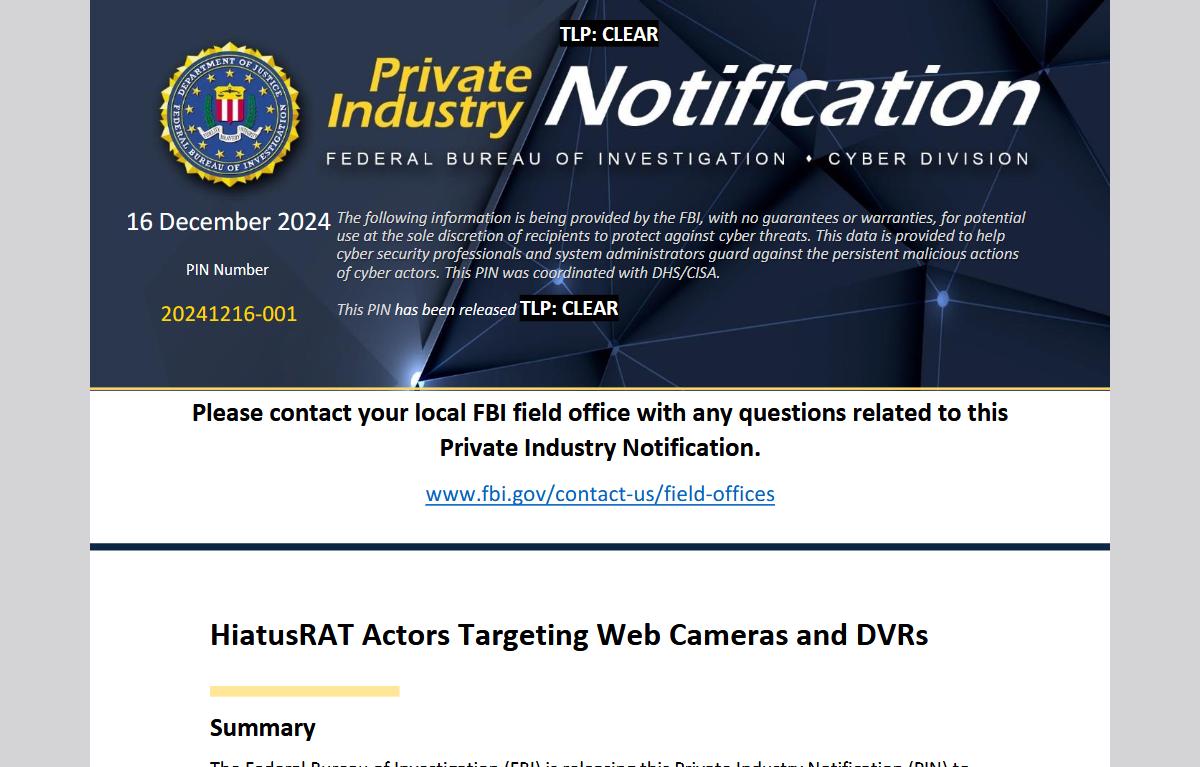 (PDF) HiatusRAT Actors Targeting Web Cameras and DVRs
