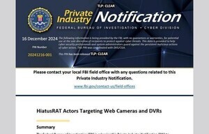 中国製ネットワークカメラとDVRが攻撃者に狙われている、FBIが警告