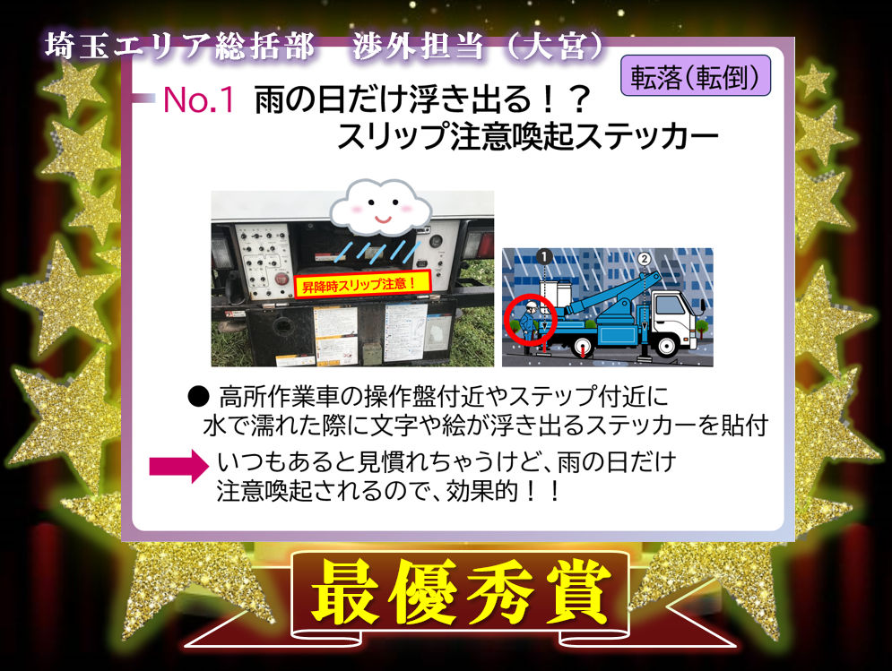 最優秀賞の「雨の日だけ浮き出る！？スリップ注意喚ステッカー」